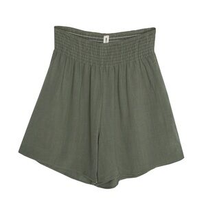 Vanilla Bay Womens Linen Shorts Size XS Olive Green Smocked Waistband Resortwear